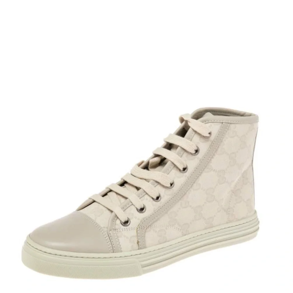 Gucci Beige GG Monogram High-Top Sneakers Size 38 Designer Luxury NWOT